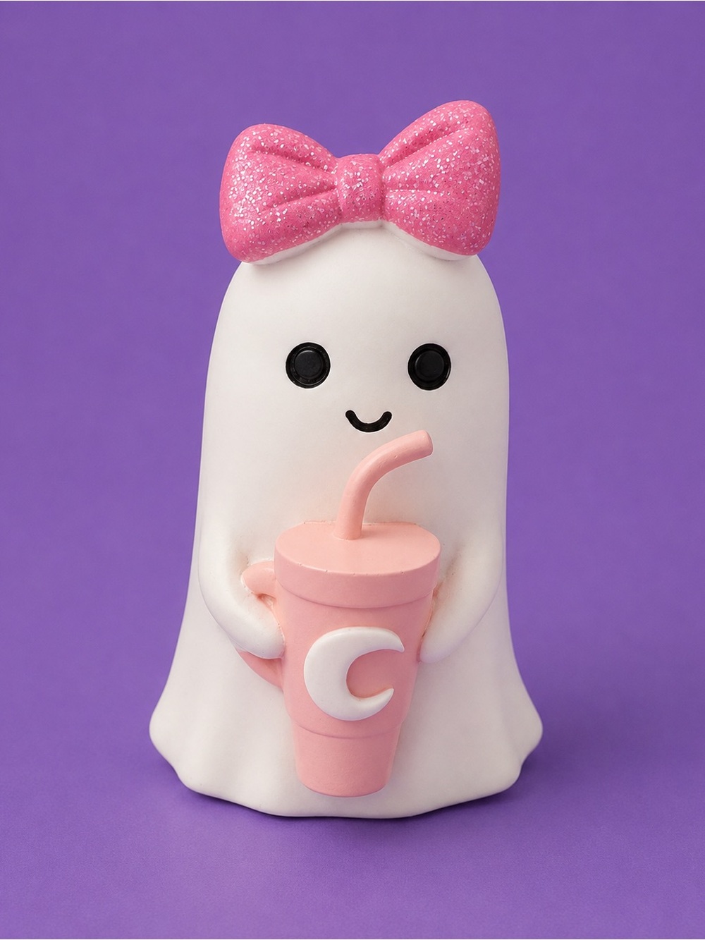 NWT 🎀PINK BOW GIRL HALLOWEEN 👻 GHOST WITH COFFEE MOON CUP 5.5” SPOOKY DECOR 👻☕️